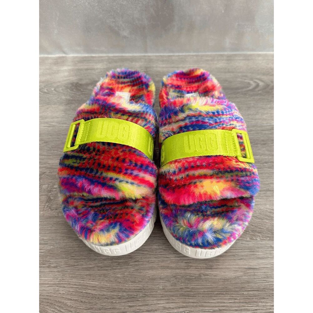 UGG Women's Fluffita Pixelate Slide Sandal - White Multi 6M